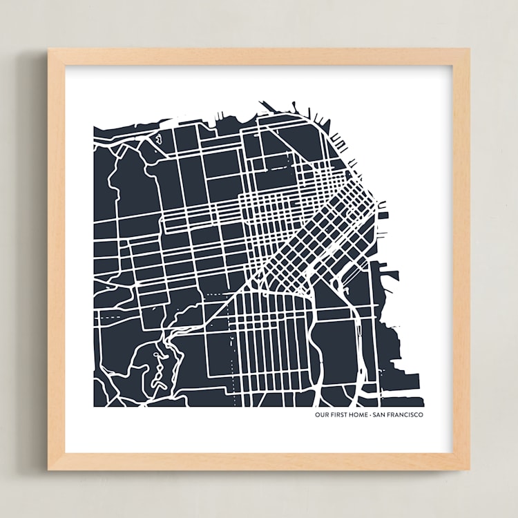 "Filled Map: Custom Print" - Custom Print in Midnight Blue by Minted - Framed
