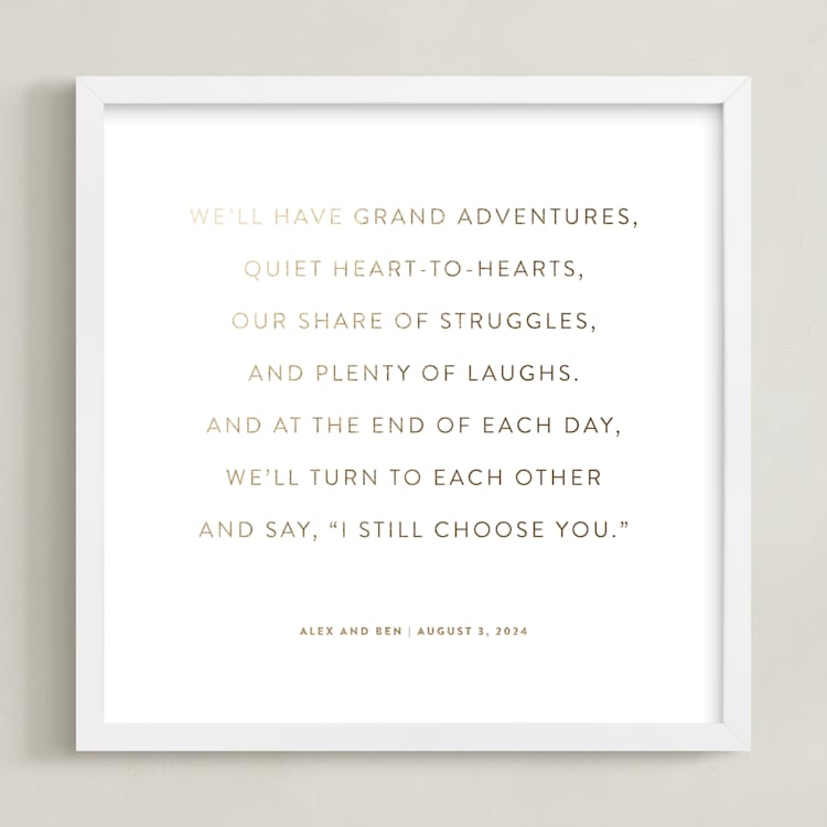 "Your Vows: Square Orientation Custom Foil Print" - Custom Foil Print in Gold by Minted - Framed
