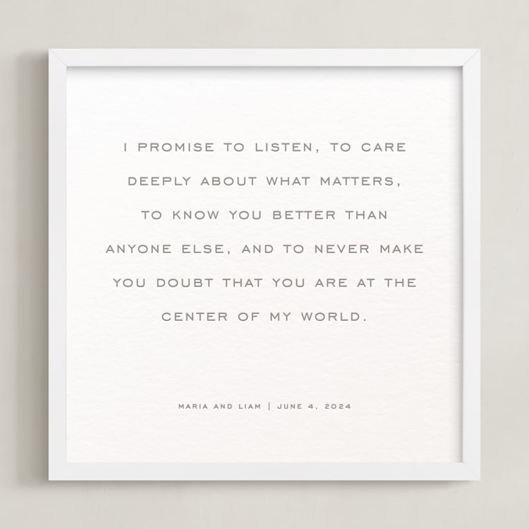 "Your Vows: Square Custom Letterpress Print " - Custom Letterpress Print in Warm Gray by Minted - Framed