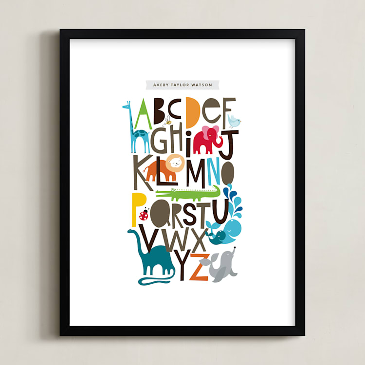 "Animals Alphabet" - Personalized Art Print in Bright by Alethea and Ruth - Framed