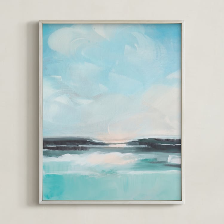 "Sunrise At Sea" - Art Print in Sea Blue by AlisonJerry - Framed