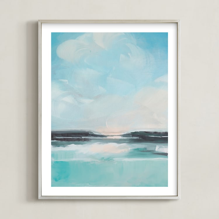 "Sunrise At Sea" - Art Print in Sea Blue by AlisonJerry - Framed
