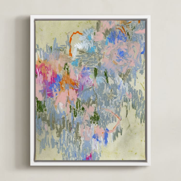 "Pastel Garden 3" - Art Print in Slate Blue by Sonal Nathwani - Framed Canvas
