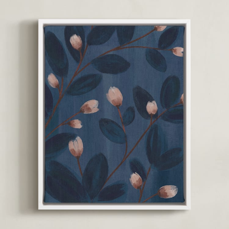 "Moody Florals I" - Art Print in Pale Pink by Angel Walker - Framed Canvas