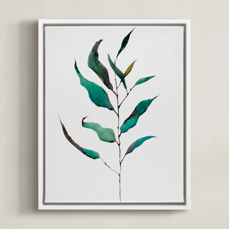 "Eucalyptus Foliage" - Art Print in Eucalyptus Green by jinseikou - Framed Canvas