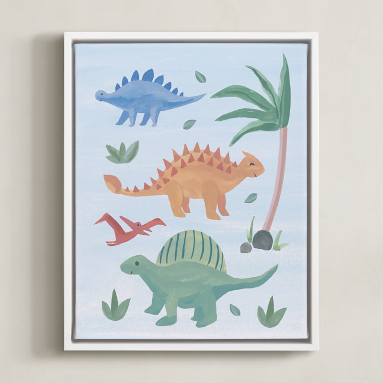 "Painted Dinos 2" - Art Print in Ocean by Teju Reval - Framed Canvas