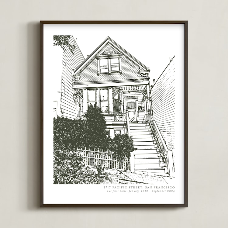 "House: Portrait Custom Print with Text" - Custom Print in Olive Shadow by Minted - Framed