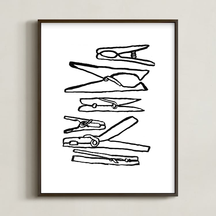 "Clothespins 2" - Art Print in Inky Black by Elliot Stokes - Framed