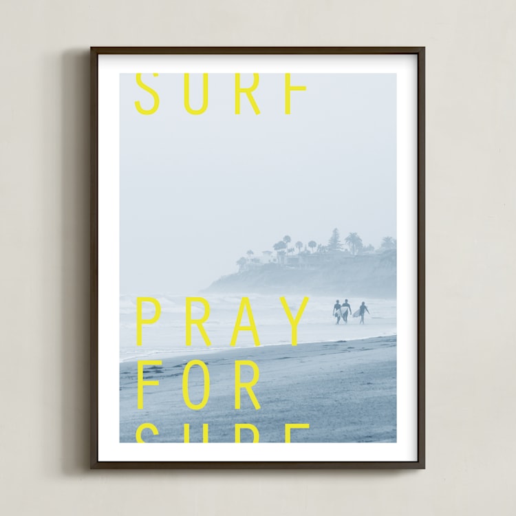 "Pray for Surf" - Art Print in white by Eric Clegg - Framed