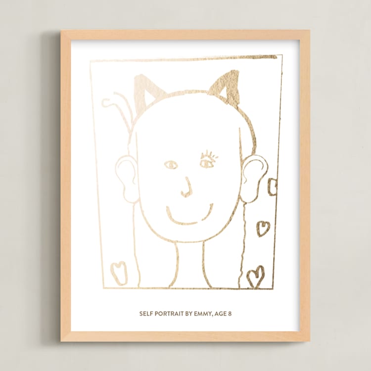"Your Drawing As Foil Art Print" - Custom Foil Print in Gold by Minted - Framed