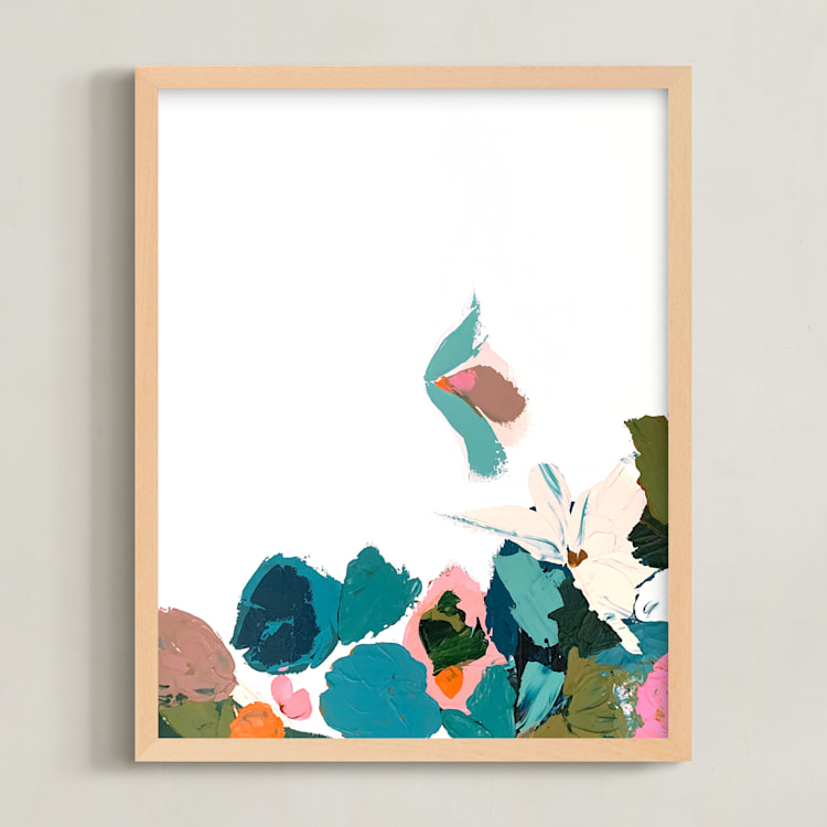 "Garden in Bloom" - Art Print in Robin's Egg by Caryn Owen - Framed