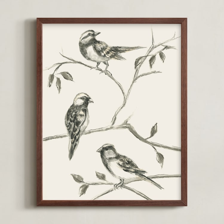 "Birds I" - Art Print in Sand by Teju Reval - Framed