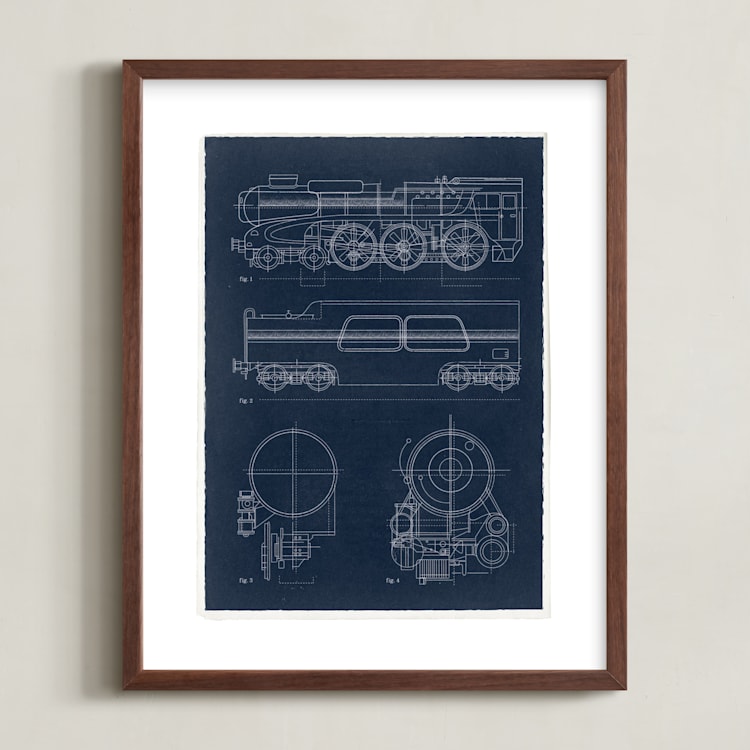 "Train diagram" - Art Print in Navy by Robert and Stella - Framed