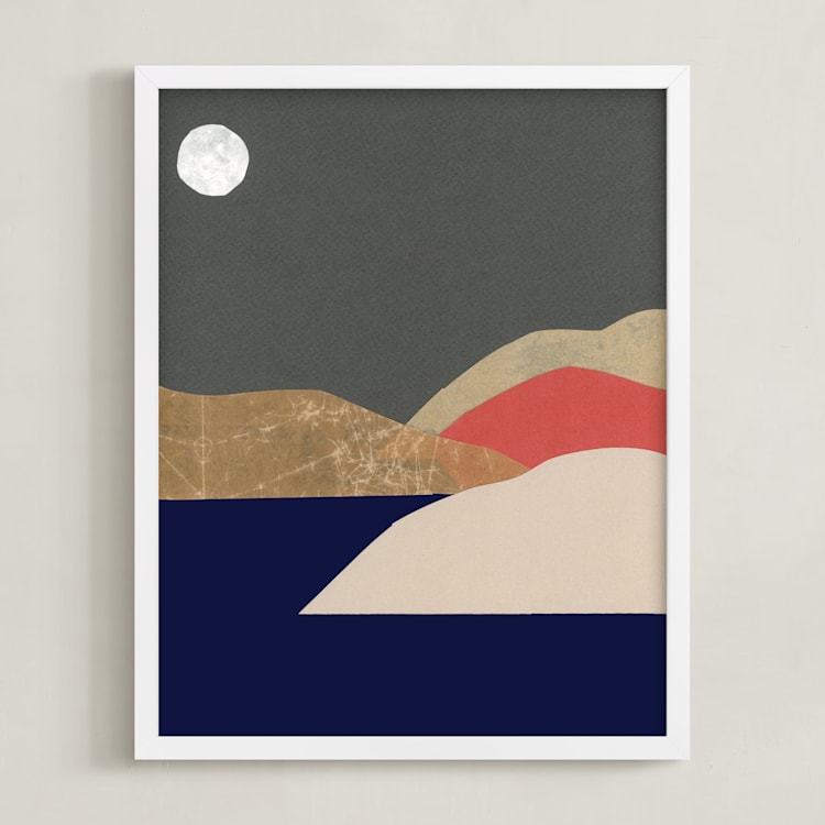 "Full moon tonight" - Art Print in Midnight Blue by Sonya Percival - Framed