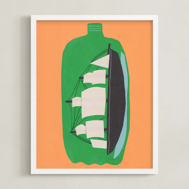 "Two Liter Ship" - Art Print in sweet orange by Elliot Stokes - Framed