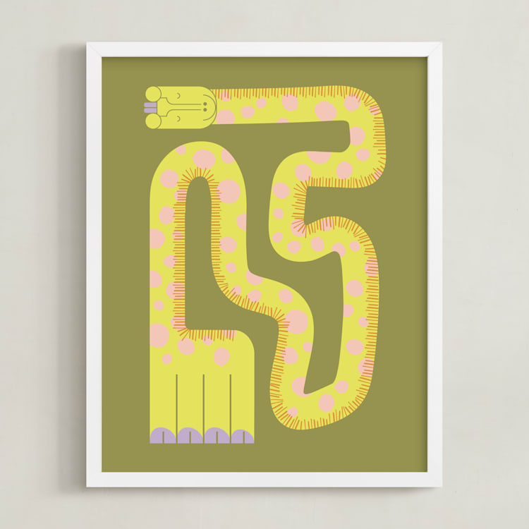 "Twisty Giraffe" - Art Print in Moss by Ampersand Design Studio - Framed