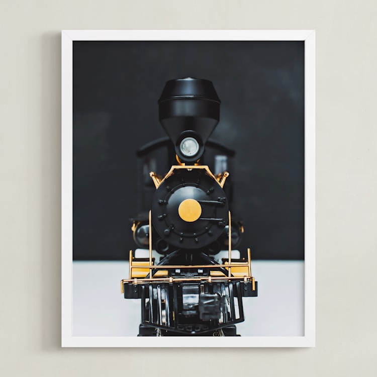 "All Aboard!" - Art Print in railway black by Alicia Abla - Framed