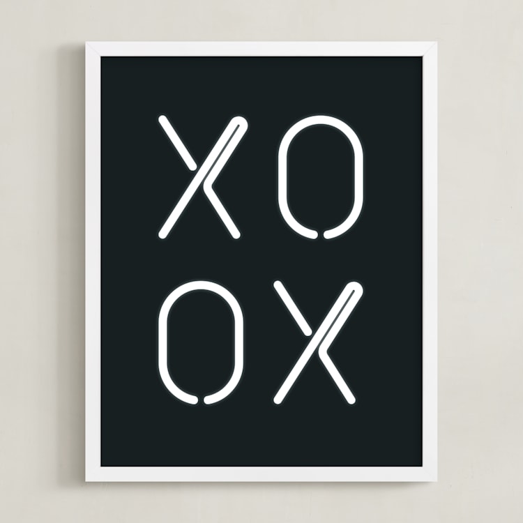 "Neon Series II: XOXO" - Art Print in white by AK Graphics - Framed