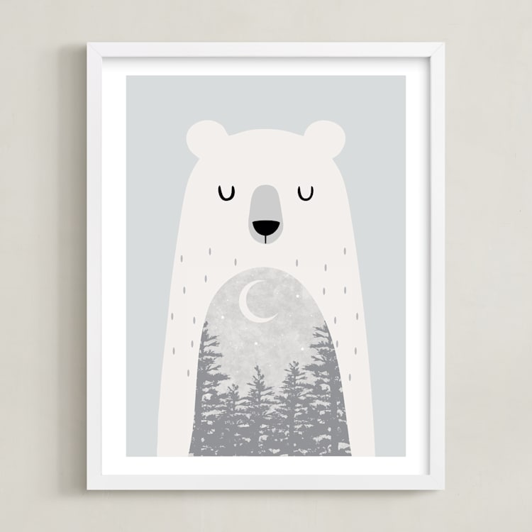 "Goodnight Bear" - Art Print in Frost by Oma N. Ramkhelawan - Framed