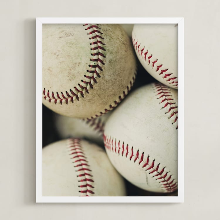 "Baseball 2" - Art Print in Beige by Helen Makadia - Framed