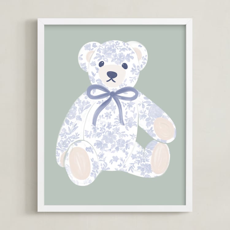 "Blue Bear" - Art Print in Sage by Jenna Holcomb - Framed