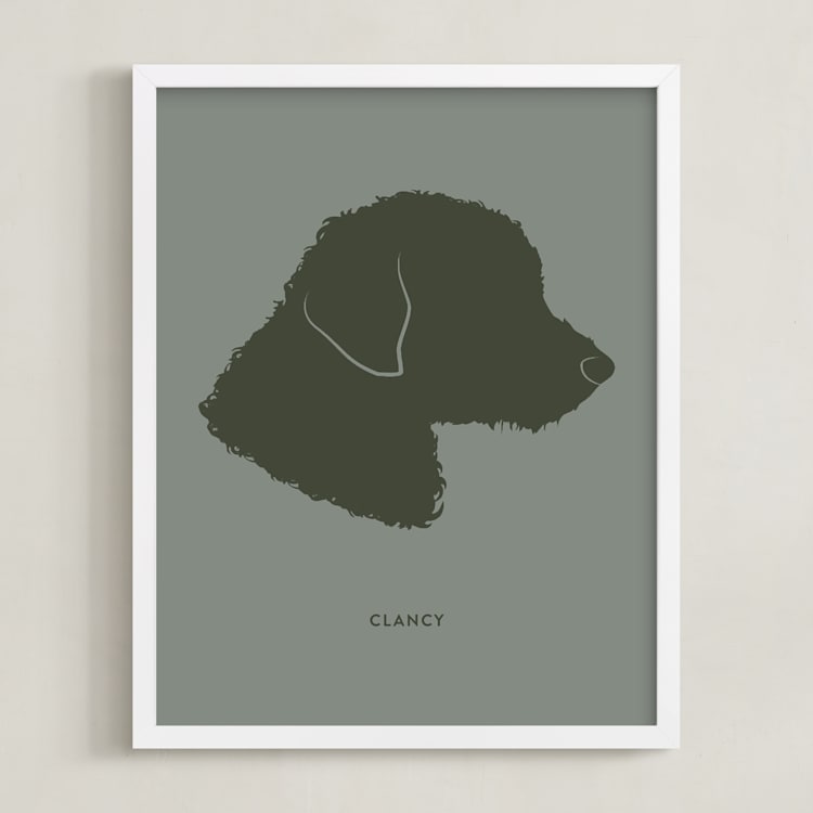 "Tonal Pet Silhouette: Custom Print with Text" - Custom Print in Olive Shadow by Minted - Framed
