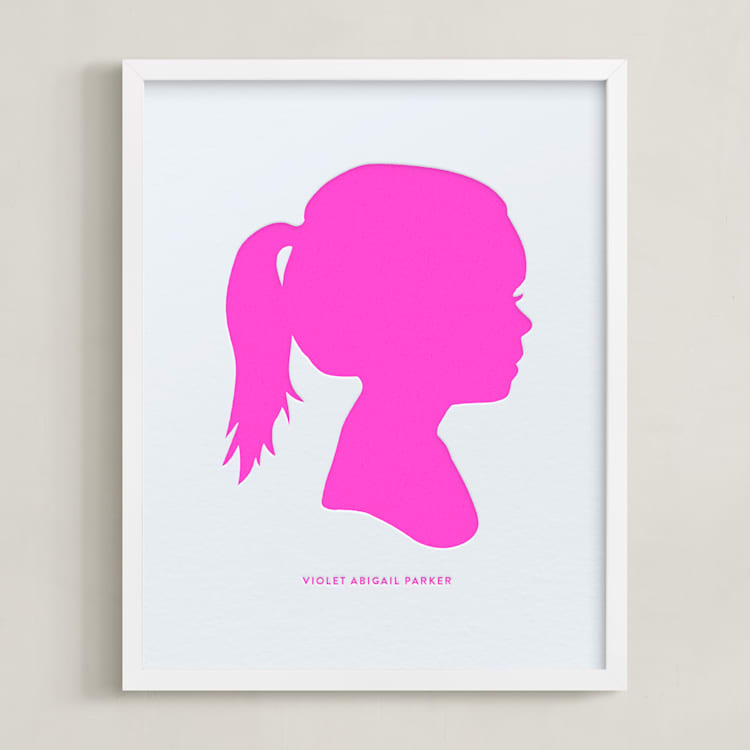 "Custom Silhouette Letterpress Art" - Custom Letterpress Print in Neon Pink by Minted - Framed