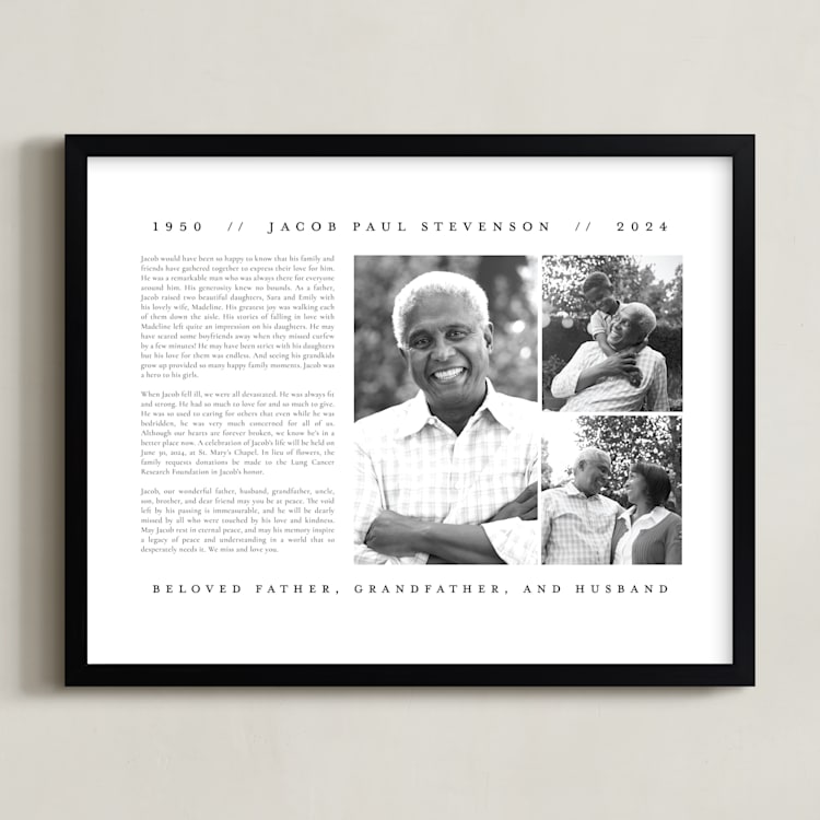 "Minimalist Obituary Print" - Custom Print in White by Jennifer Postorino - Framed