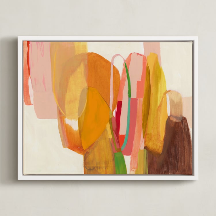 "Mid Mod" - Art Print in Tangerine by Jenny Westenhofer - Framed Canvas