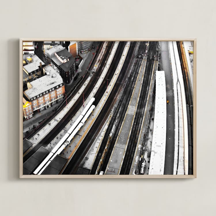 "Stroke of infrastructure" - Art Print in rustic brown by Van Tsao - Framed