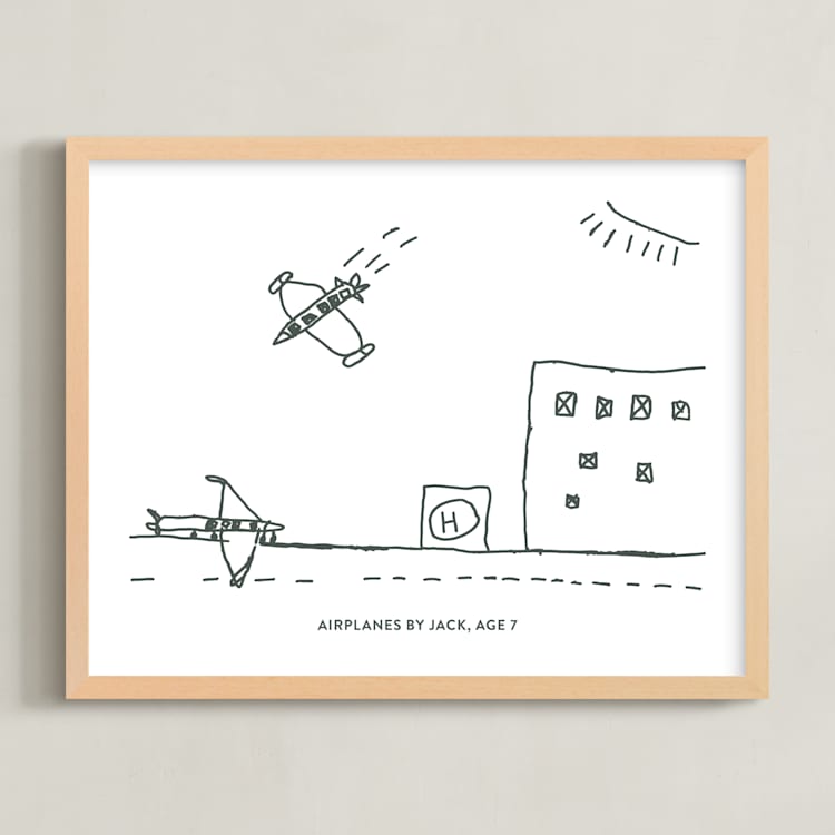 "Your Drawing: Landscape Custom Print" - Custom Print in Deep Gray by Minted - Framed