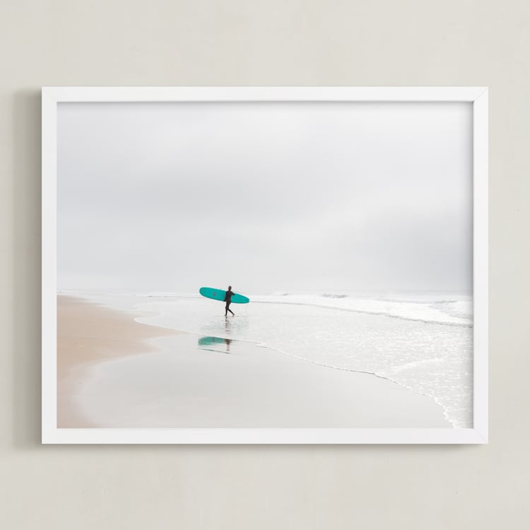"California Surf" - Art Print in Teal by Jessica C Nugent - Framed