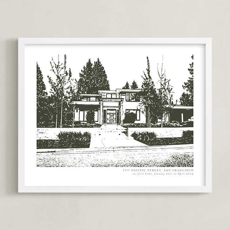 "House: Custom Print with Text" - Custom Print in Olive Shadow by Minted - Framed