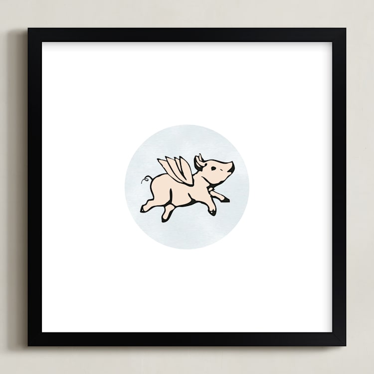 "When Pigs Fly" - Art Print in Sky Blue by Katherine Moynagh - Framed