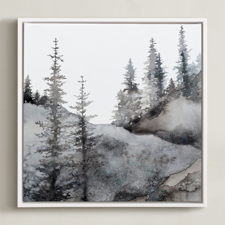 "Timberline" - Art Print in Natural Blue by Katy Abraham - Framed Canvas
