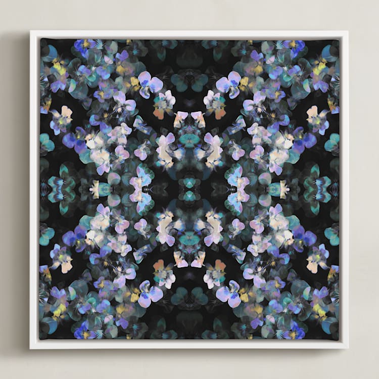 "Pansy painting - mirrored" - Art Print in Violet and turquoise by Oana Prints - Framed Canvas