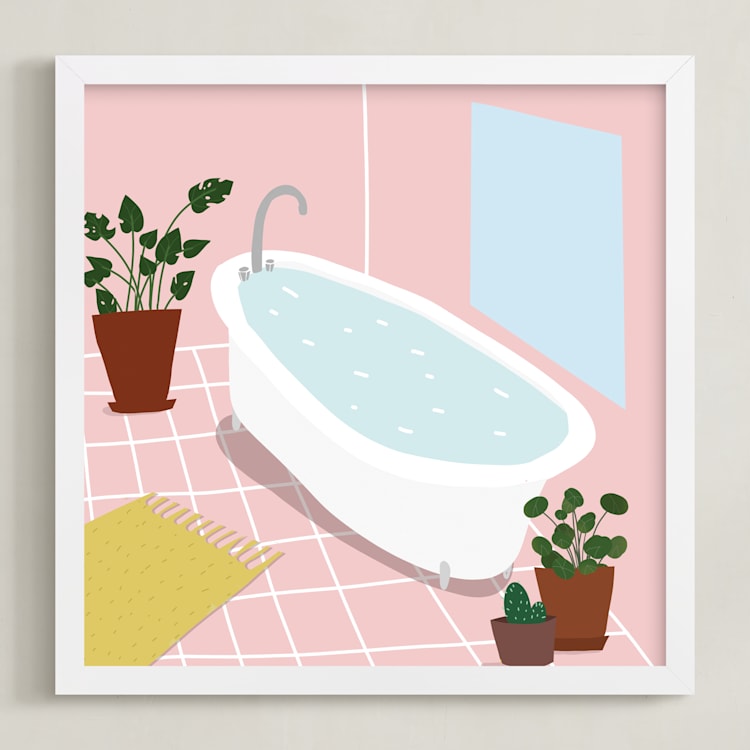 "bathroom window" - Art Print in millennial pink by Katja Ja - Framed
