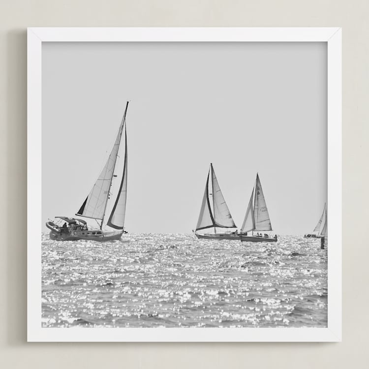 "Four Sails" - Art Print in light sea grey by Sea and Sky - Framed