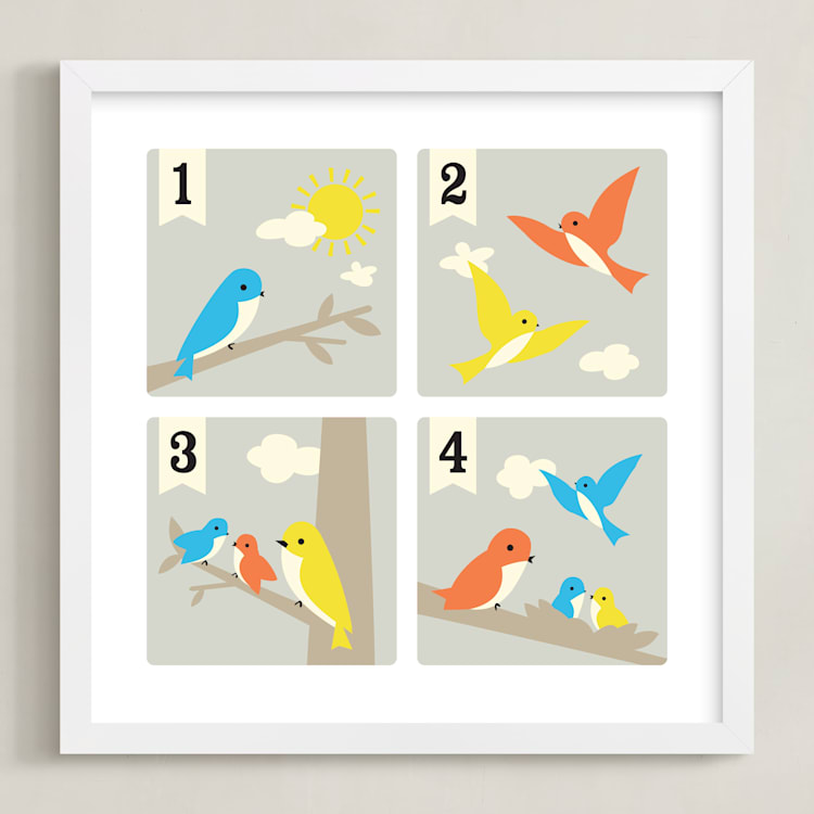 "Bird Count" - Art Print in Bluebird by Tara Lilly Studio - Framed