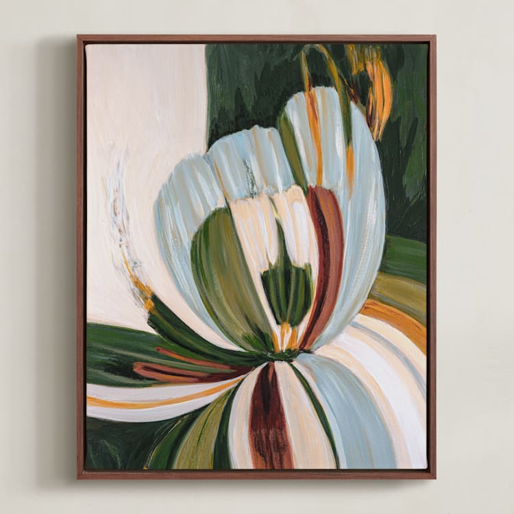 "Magnolias in Bloom 2" - Art Print in Earth Green by Mary Gaspar - Framed Canvas