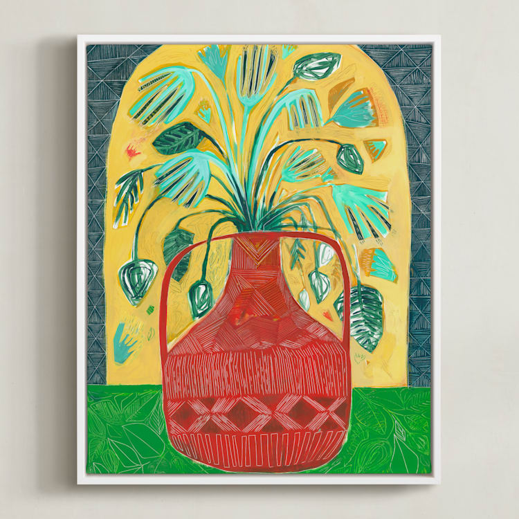 "Moroccan Bouquet" - Art Print in Rusty Red by Sarah Fitzgerald - Framed Canvas
