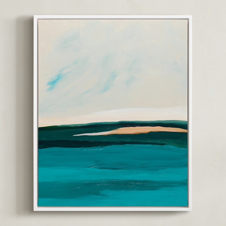 "Hawaiian Reef Abstract Painting" - Art Print in turquoise blue by Caryn Owen - Framed Canvas