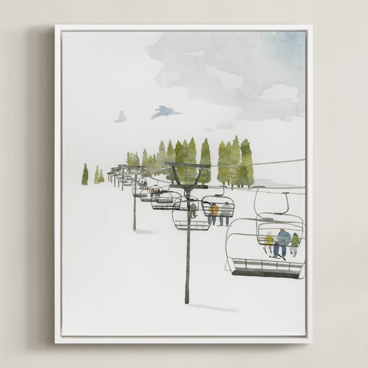 "Ski Lift" - Art Print in Pine by Monica Loos - Framed Canvas