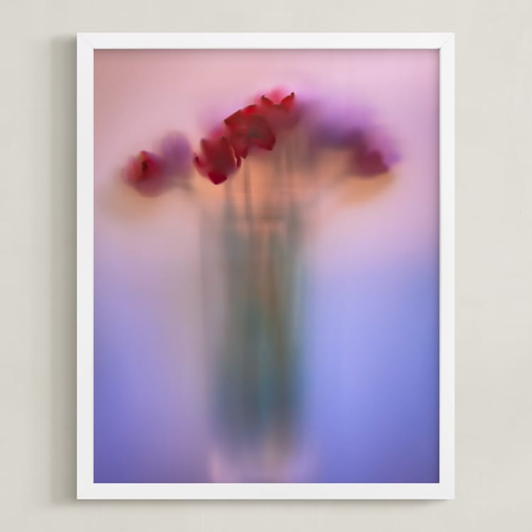"Tulips in vase" - Art Print in Viva Magenta by Aralyn Griesbach - Framed