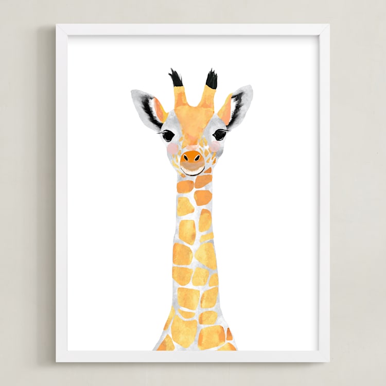 "baby animal.giraffe" - Art Print in merigold by Cass Loh - Framed