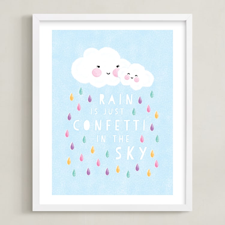 "confetti rain drops" - Art Print in Sky Blue by Mandy Rider - Framed