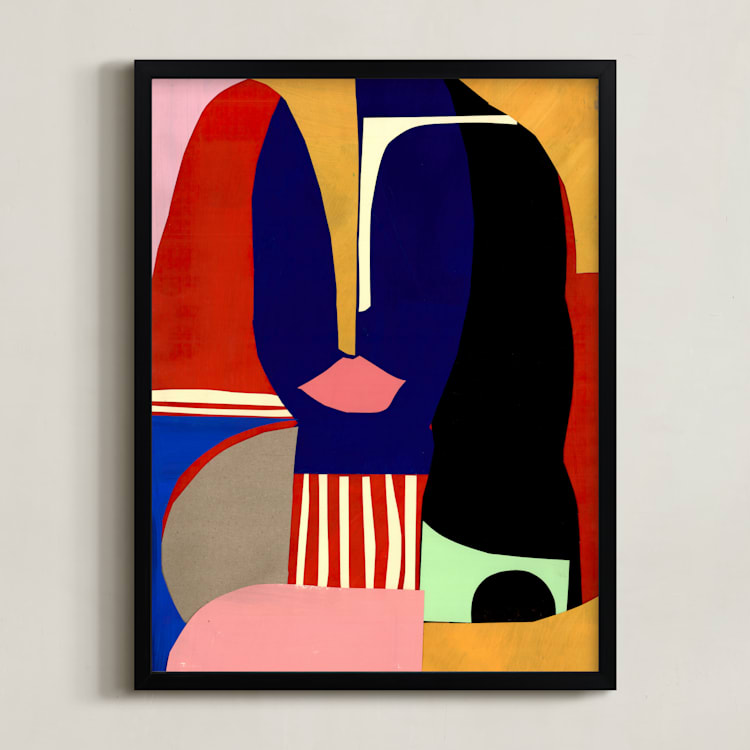 "GIrl in Blues" - Art Print in Cobalt by cyrille gulassa - Framed