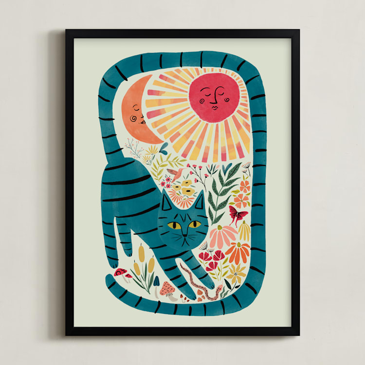 "Synchronized Nature" - Art Print in abysmal teal by Megan Zang - Framed