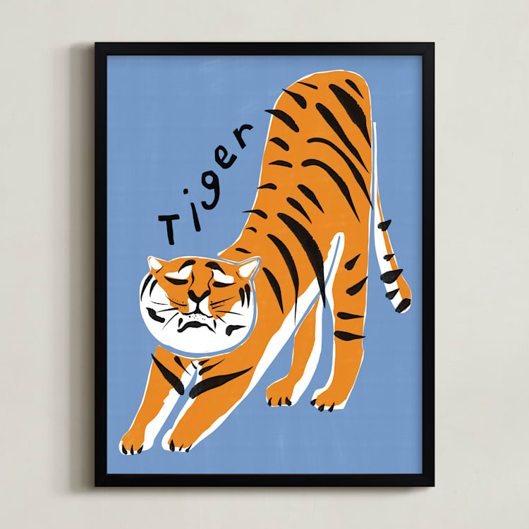 "Tiger Yoga" - Art Print in Tangerine by Inkblot Design - Framed
