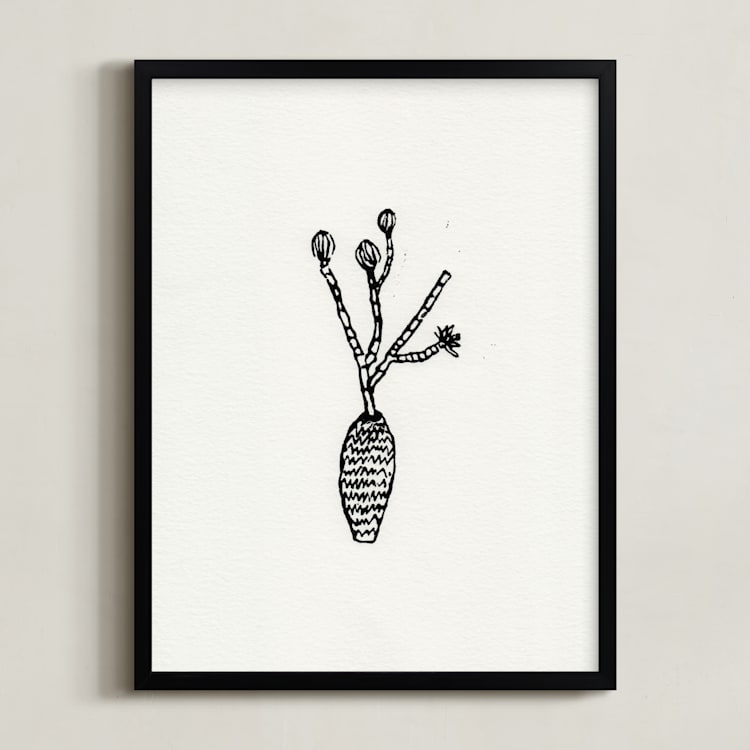 "Flower stems" - Art Print in Cream by Elliot Stokes - Framed